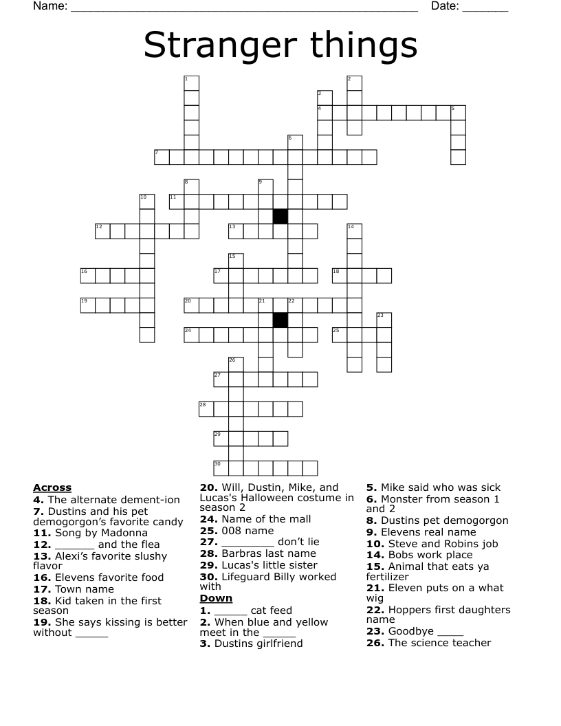 Stranger things  Crossword