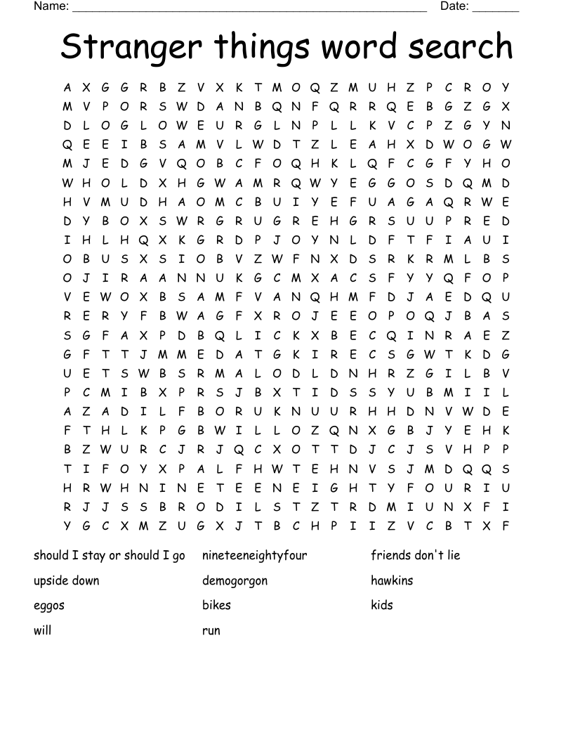 Stranger things word search