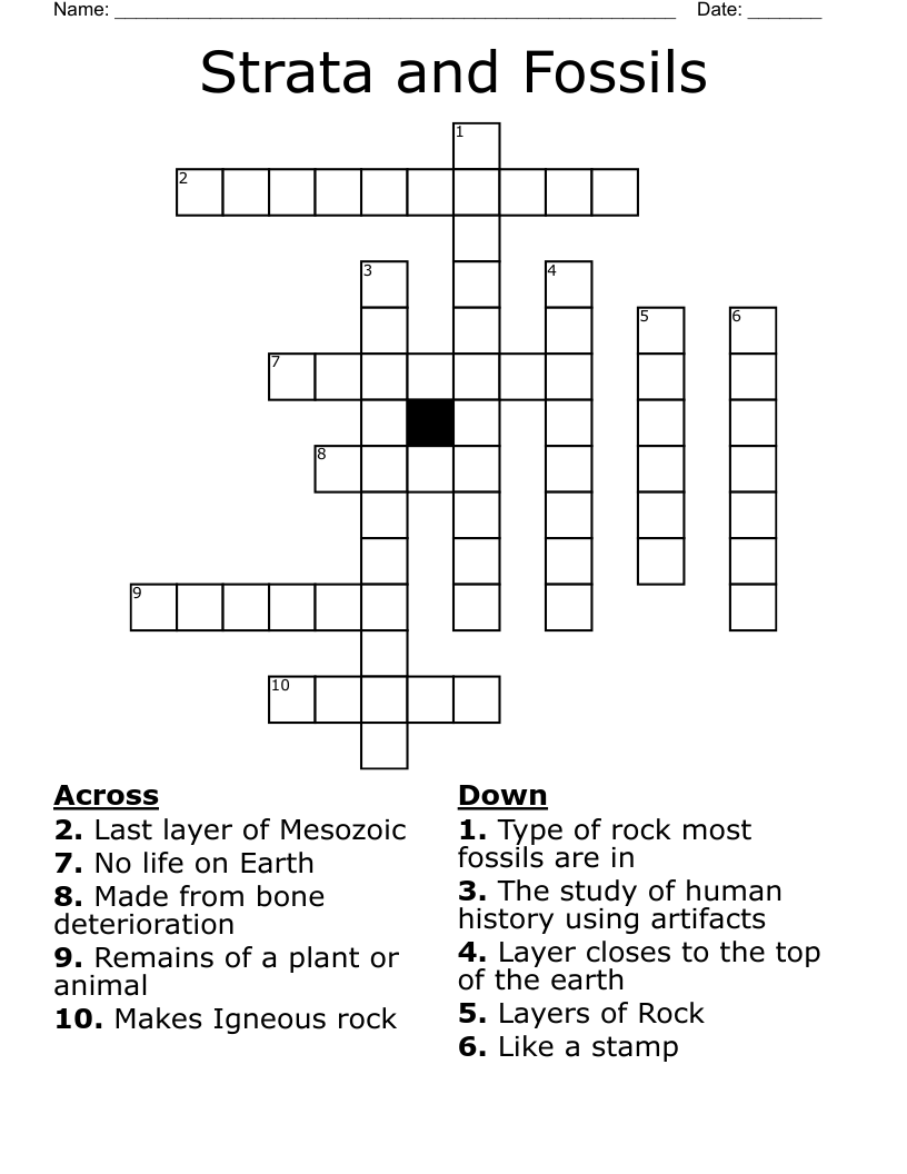 Strata and Fossils Crossword
