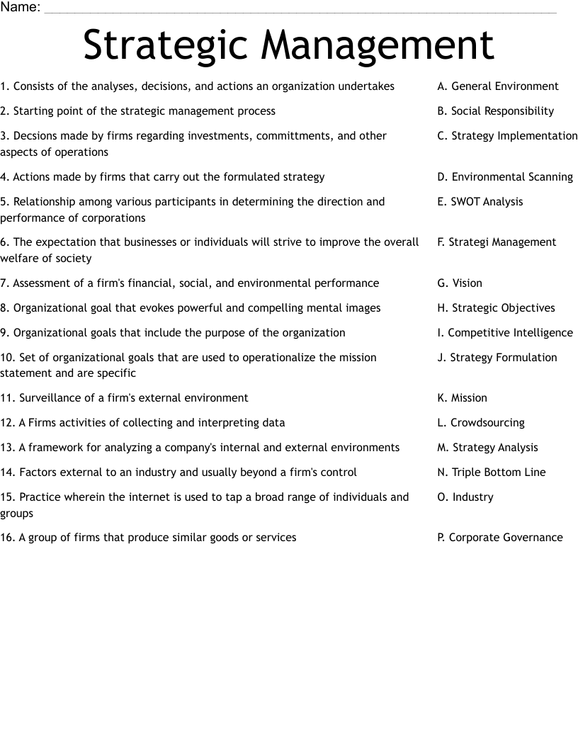 Strategic Management Worksheet