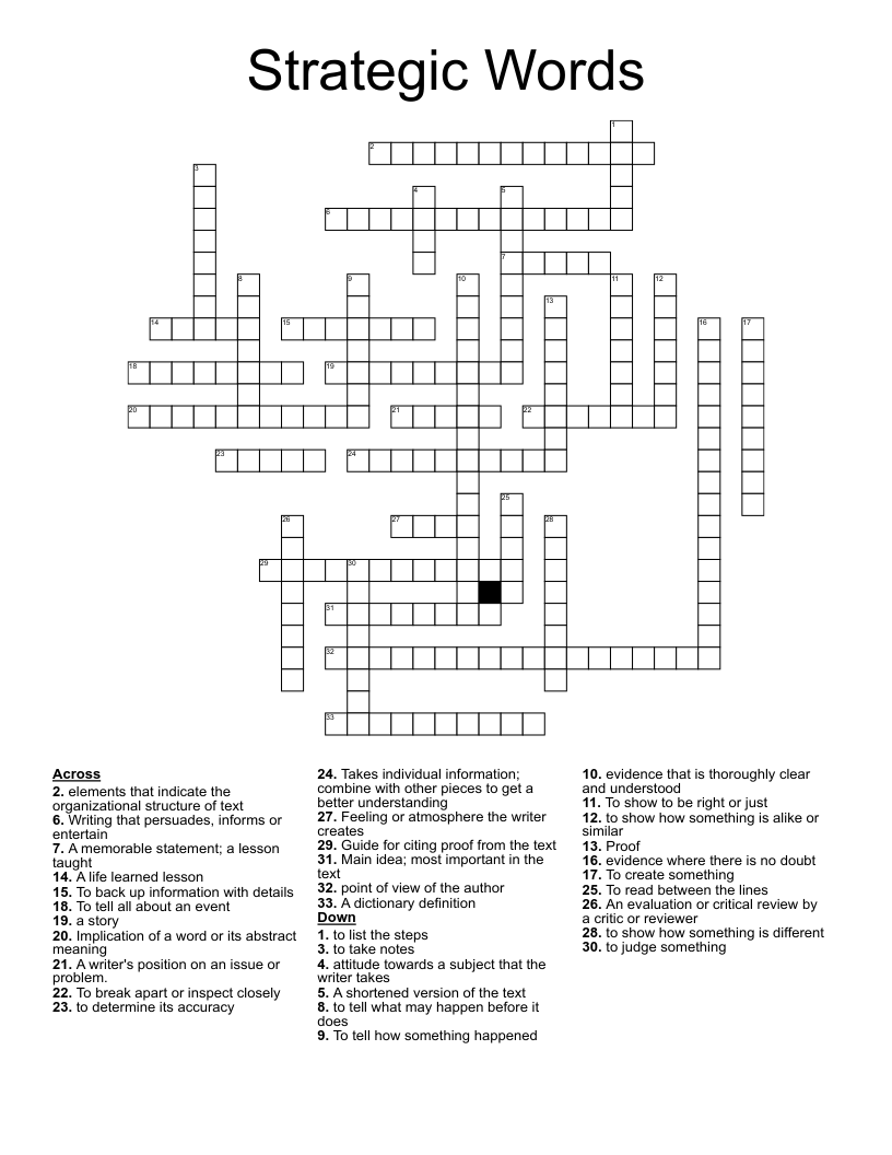 Strategic Words Crossword