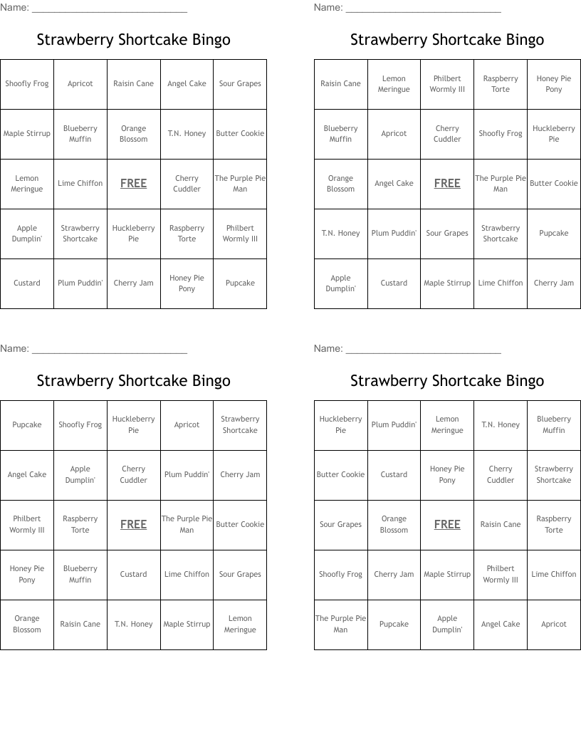 Strawberry Shortcake Bingo