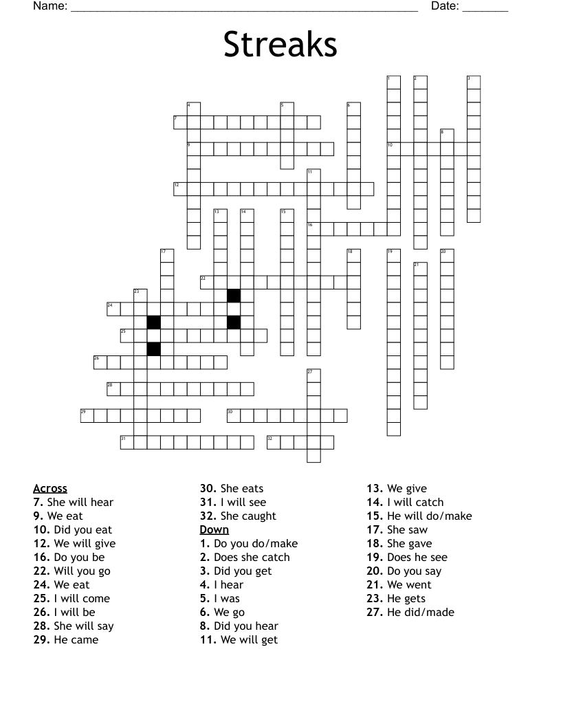 Streaks Crossword