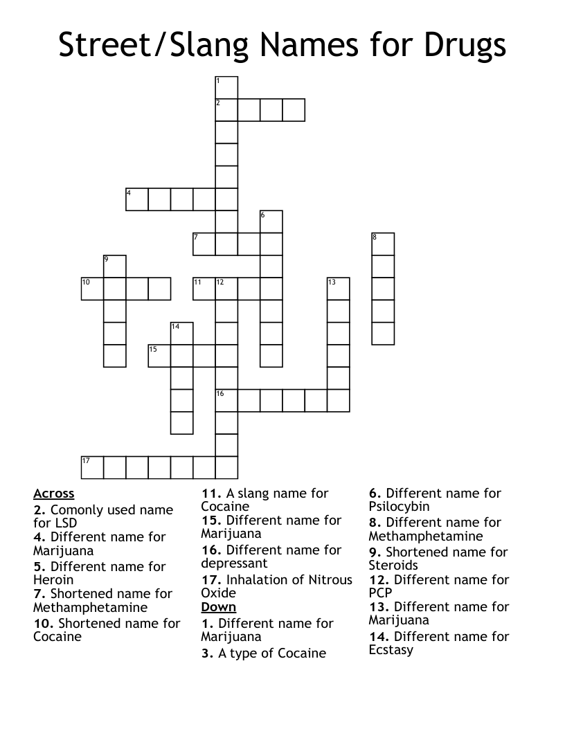 Street/Slang Names for Drugs Crossword