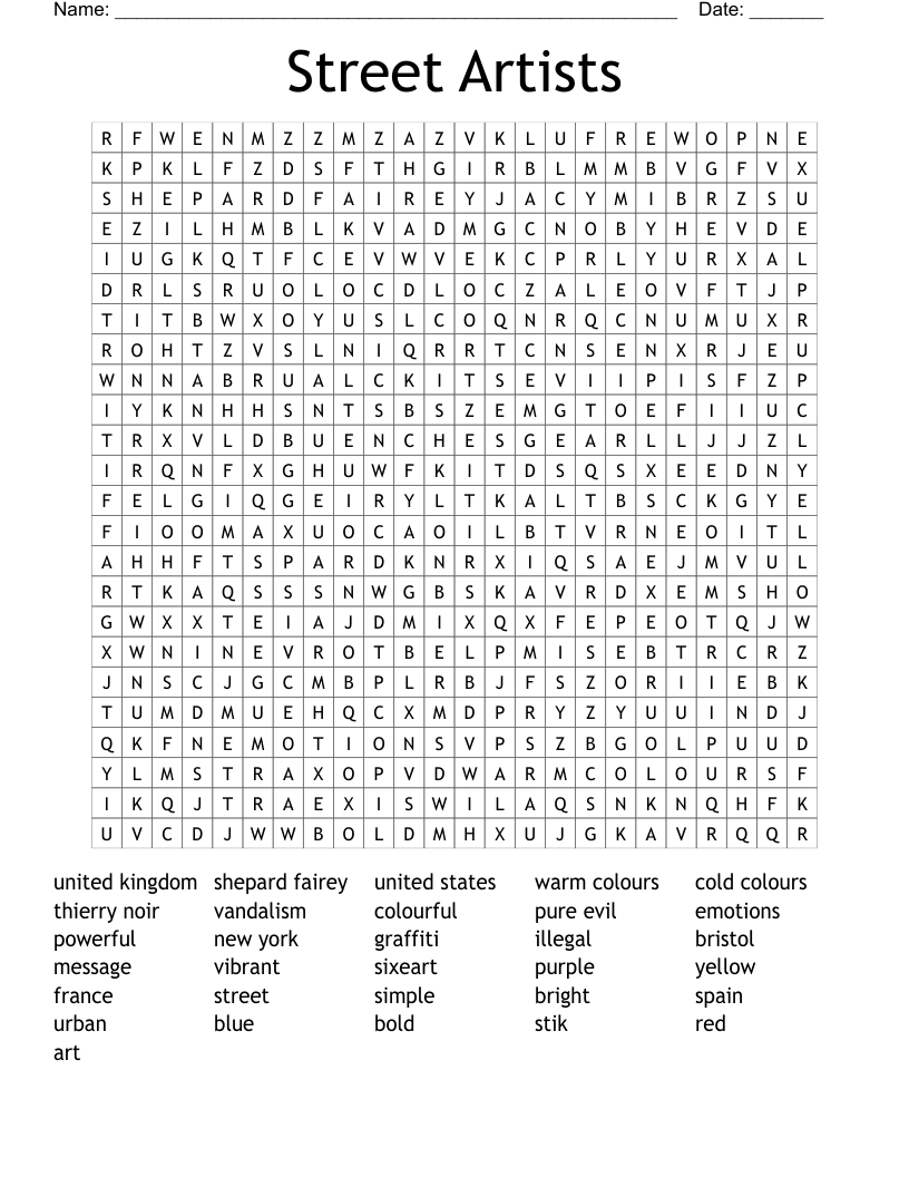 Street Artists Word Search