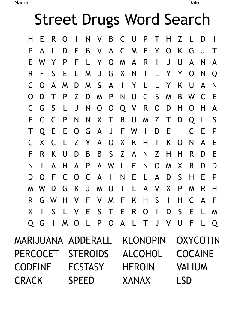 Street Drugs Word Search