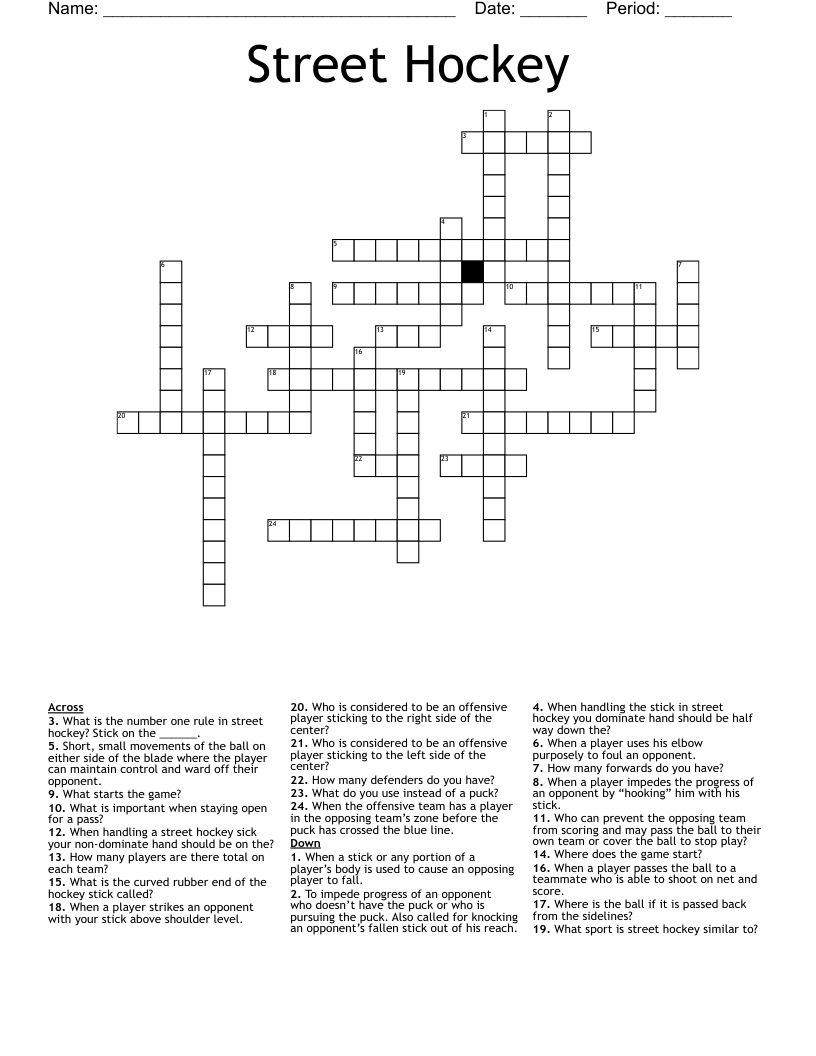 Street Hockey Crossword