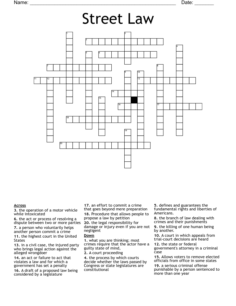 Street Law Crossword