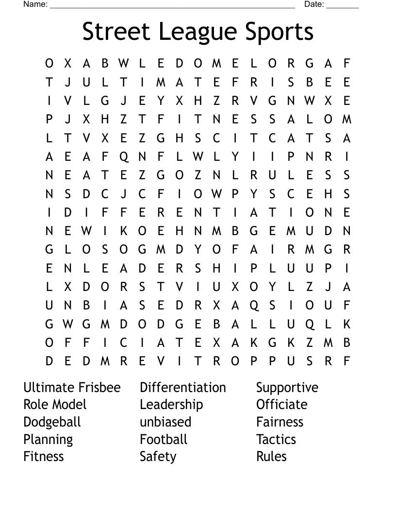 Street League Sports Word Search