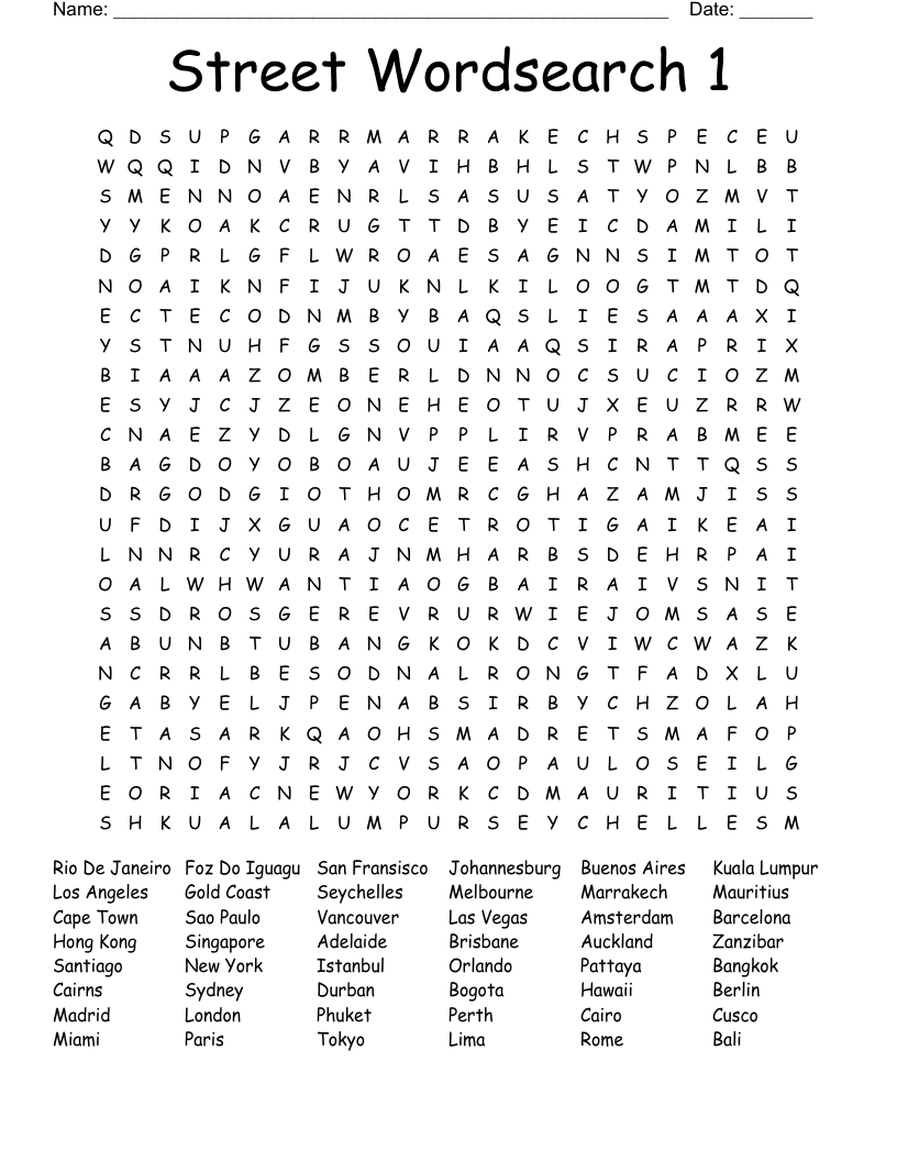 Street Wordsearch 1