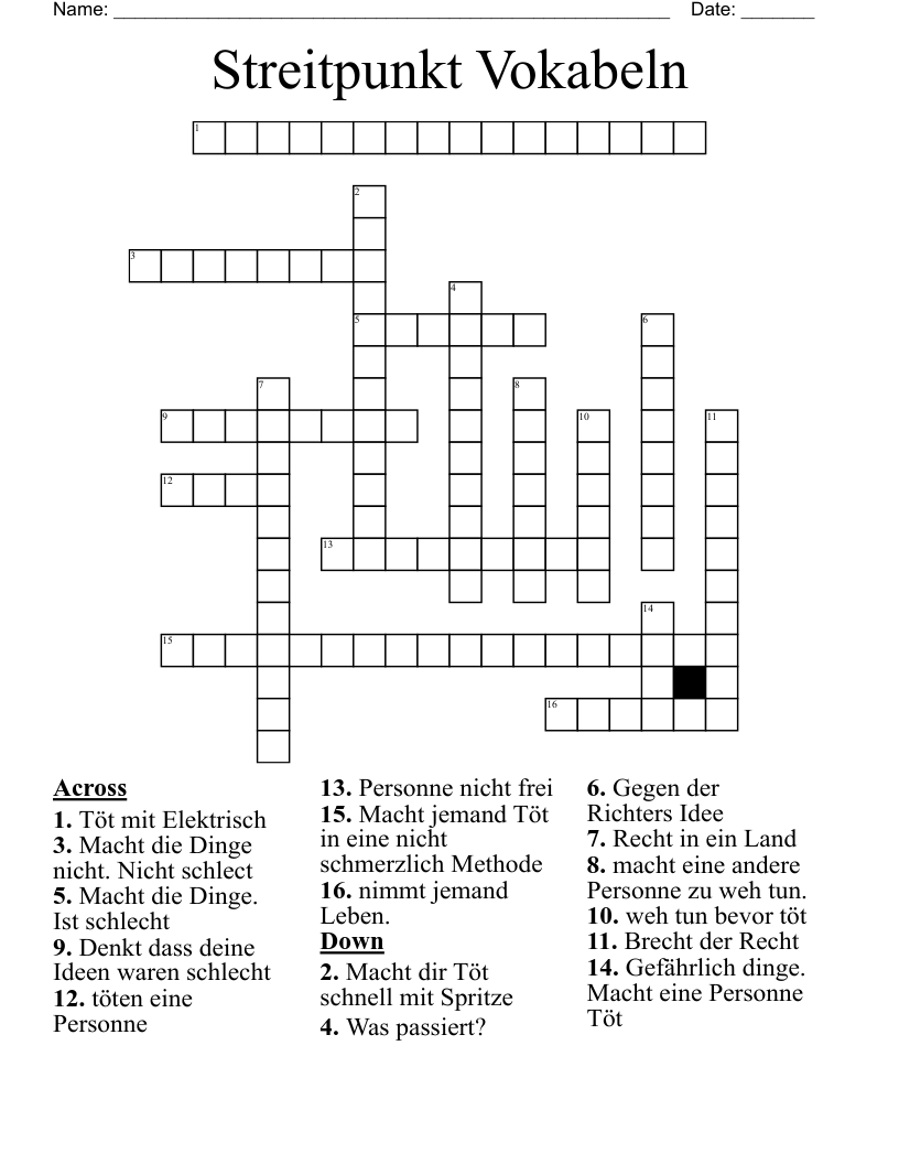Streitpunkt Vokabeln Crossword