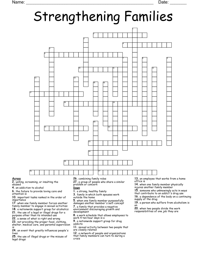 Strengthening Families Crossword