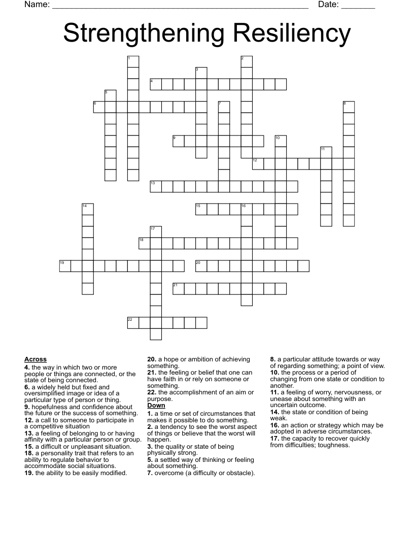 Strengthening Resiliency Crossword
