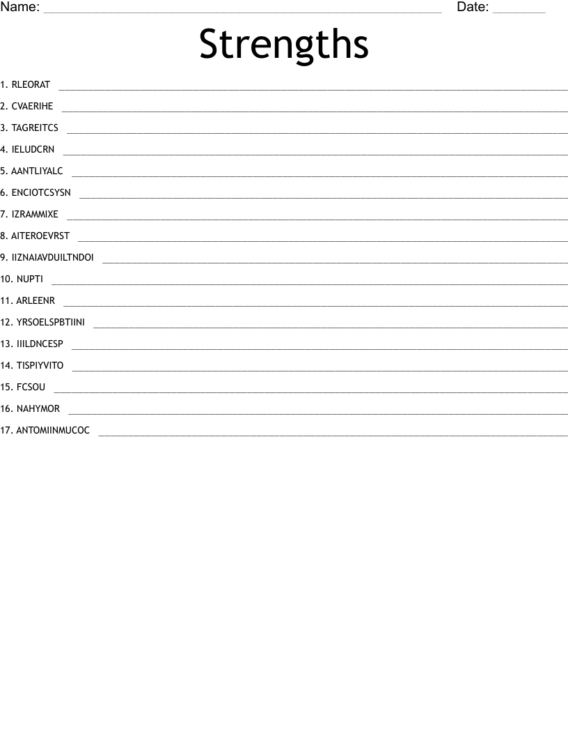 Strengths Word Scramble