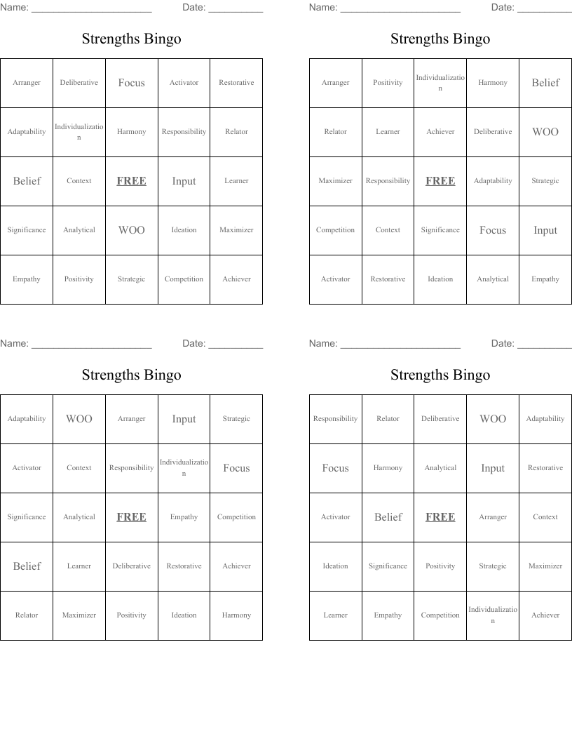 Strengths Bingo