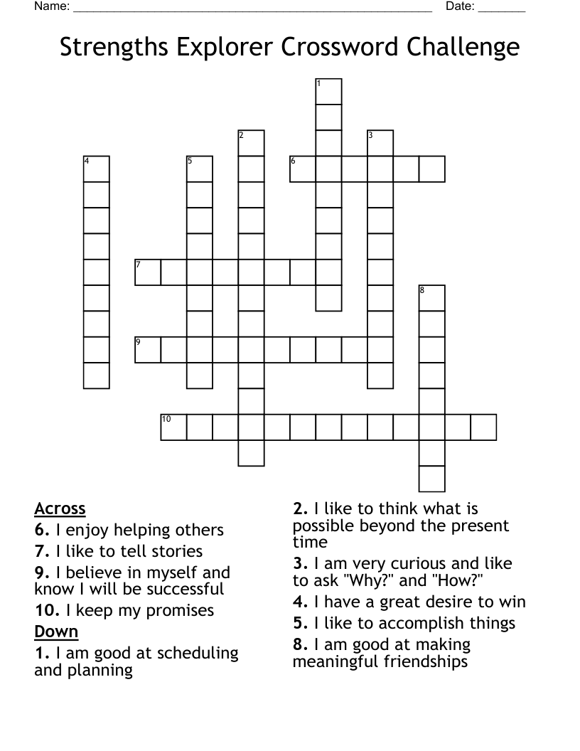 Strengths Explorer Crossword Challenge