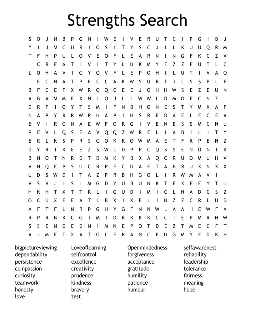 Strengths Search Word Search