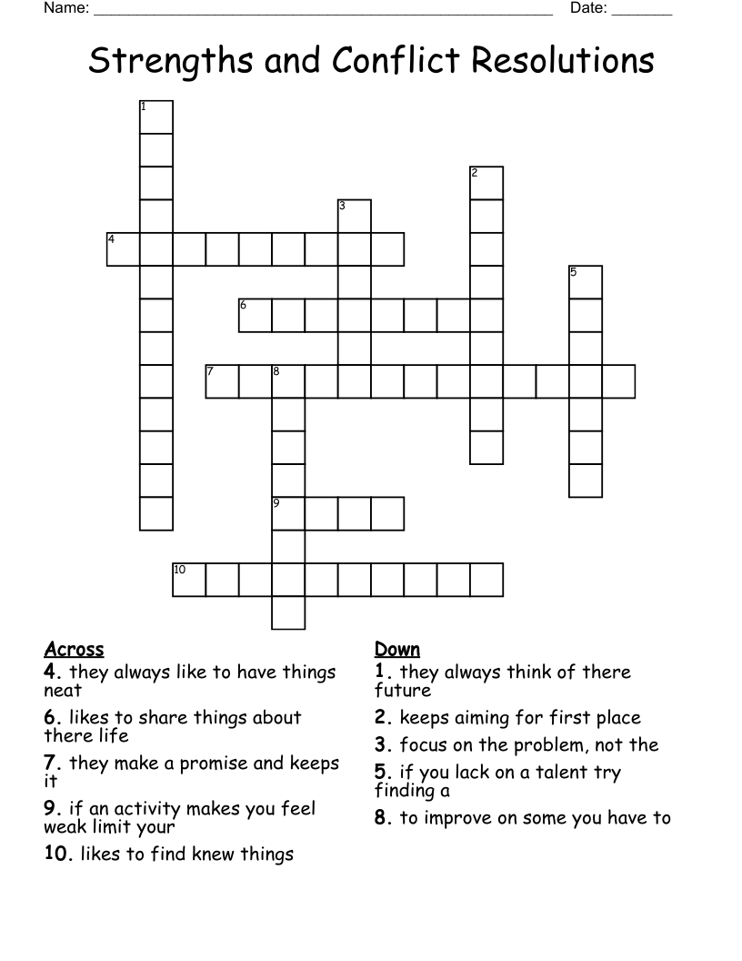 Strengths and Conflict Resolutions   Crossword