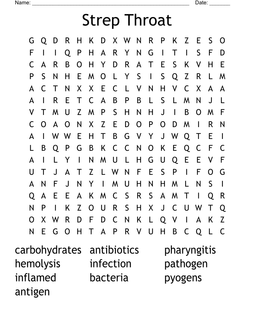 Strep Throat Word Search