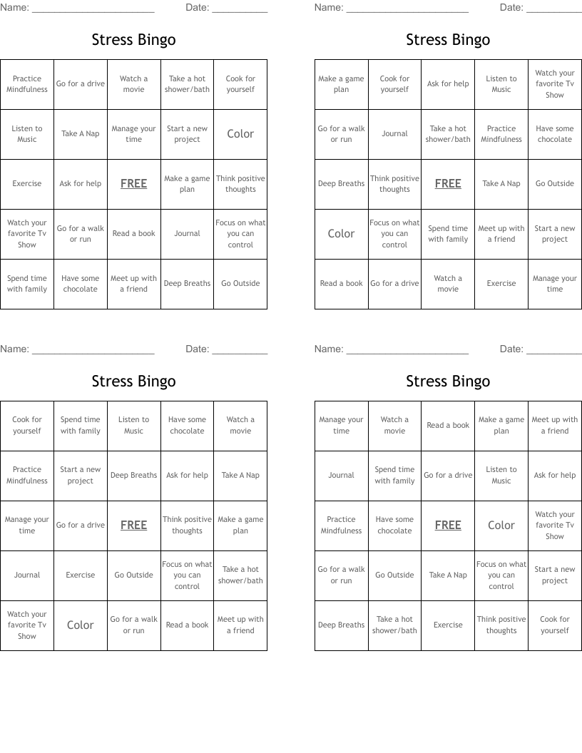 Stress Bingo