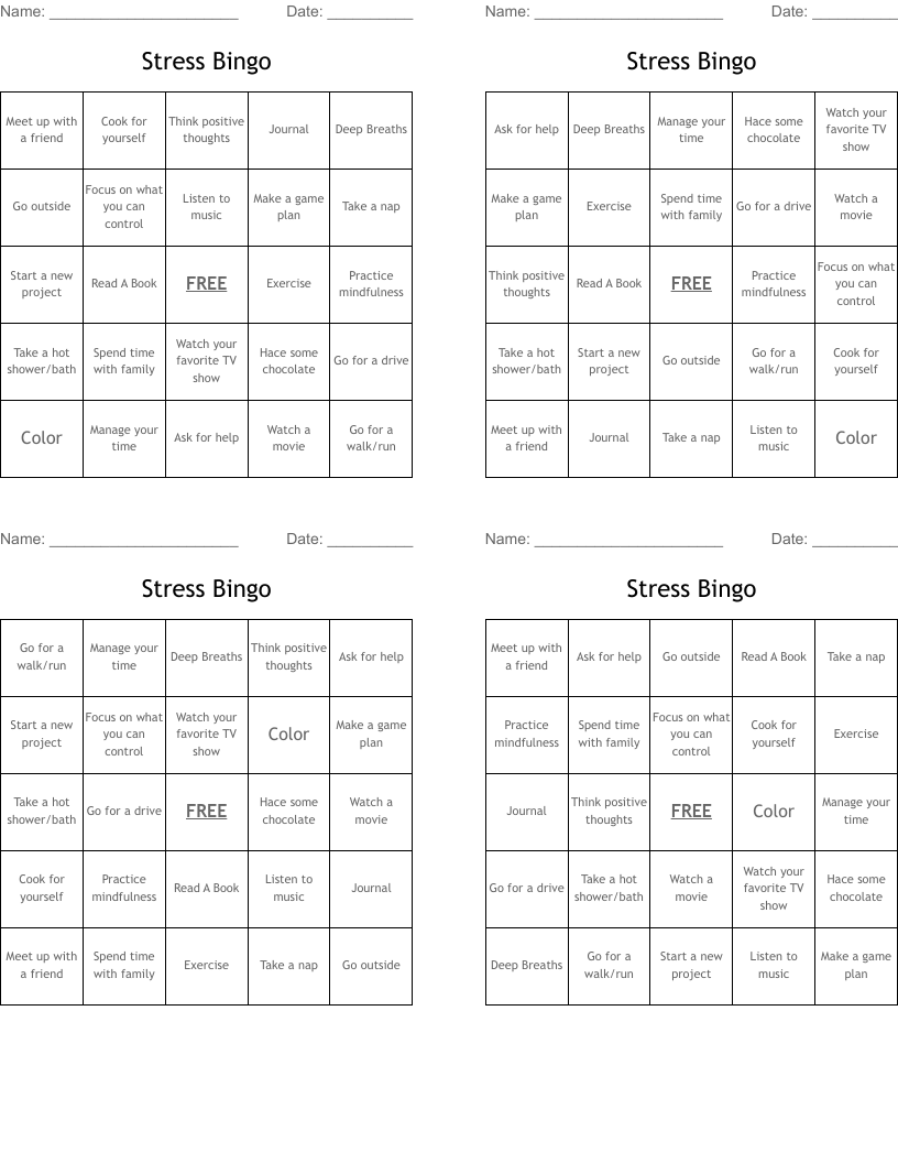 Stress Bingo