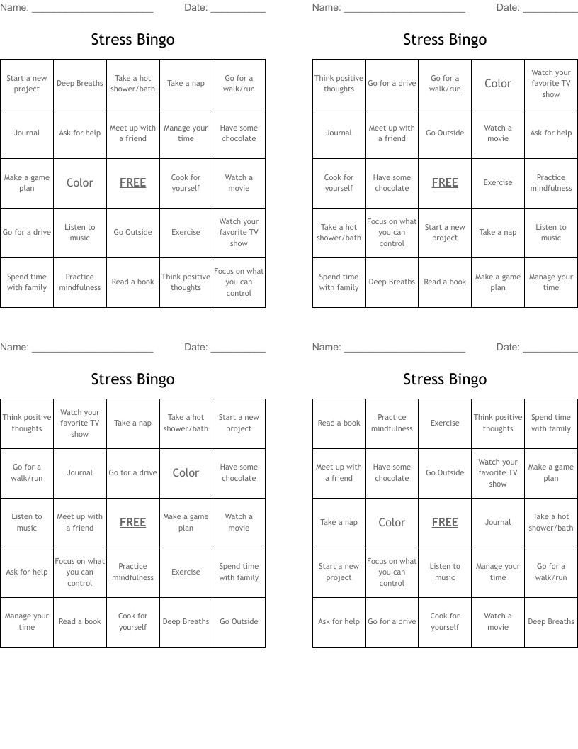 Stress Bingo