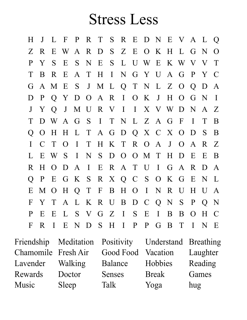 Stress Less Word Search
