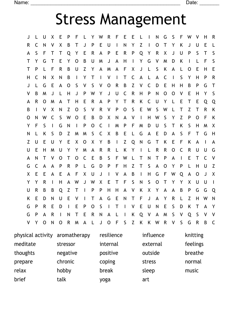 Stress Management Word Search