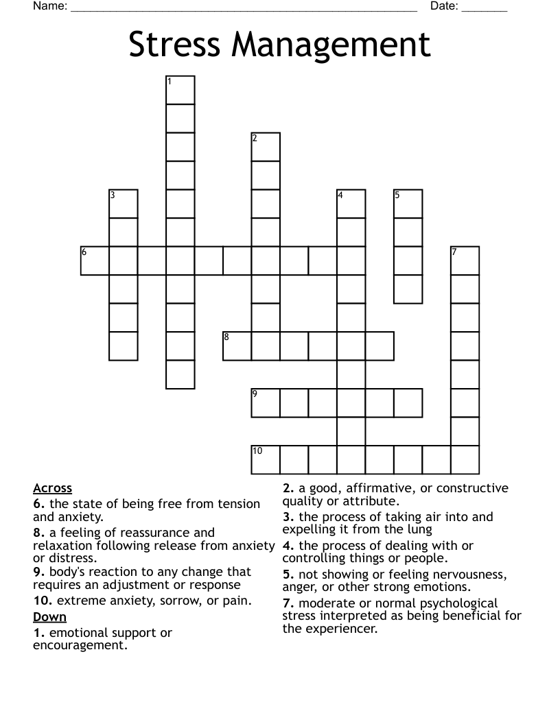 Stress Management Crossword