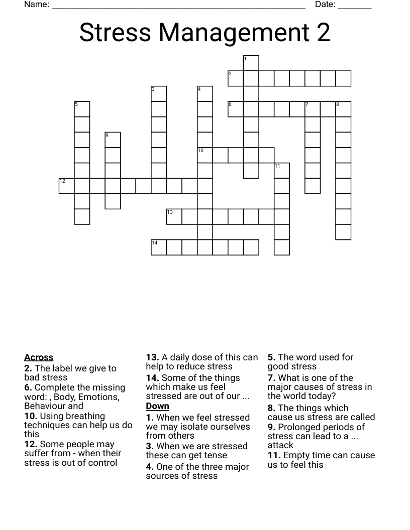 Stress Management 2 Crossword