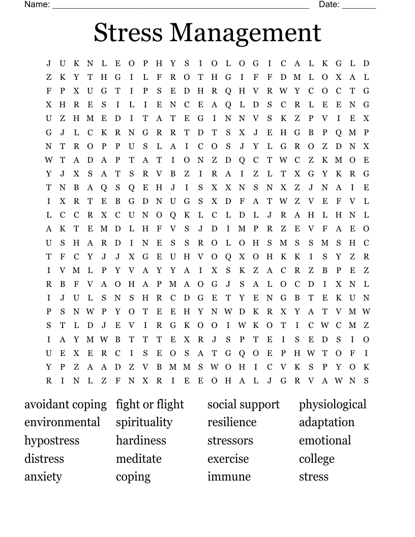 Stress Management Word Search