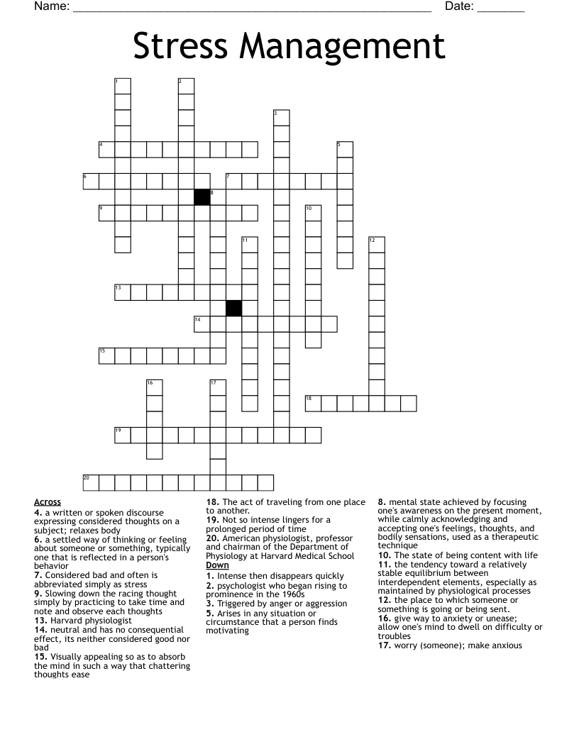 Stress Management Crossword