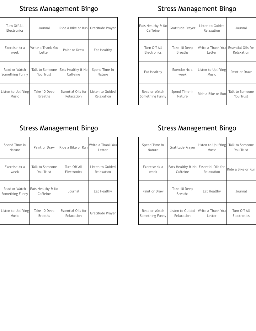 Stress Management Bingo
