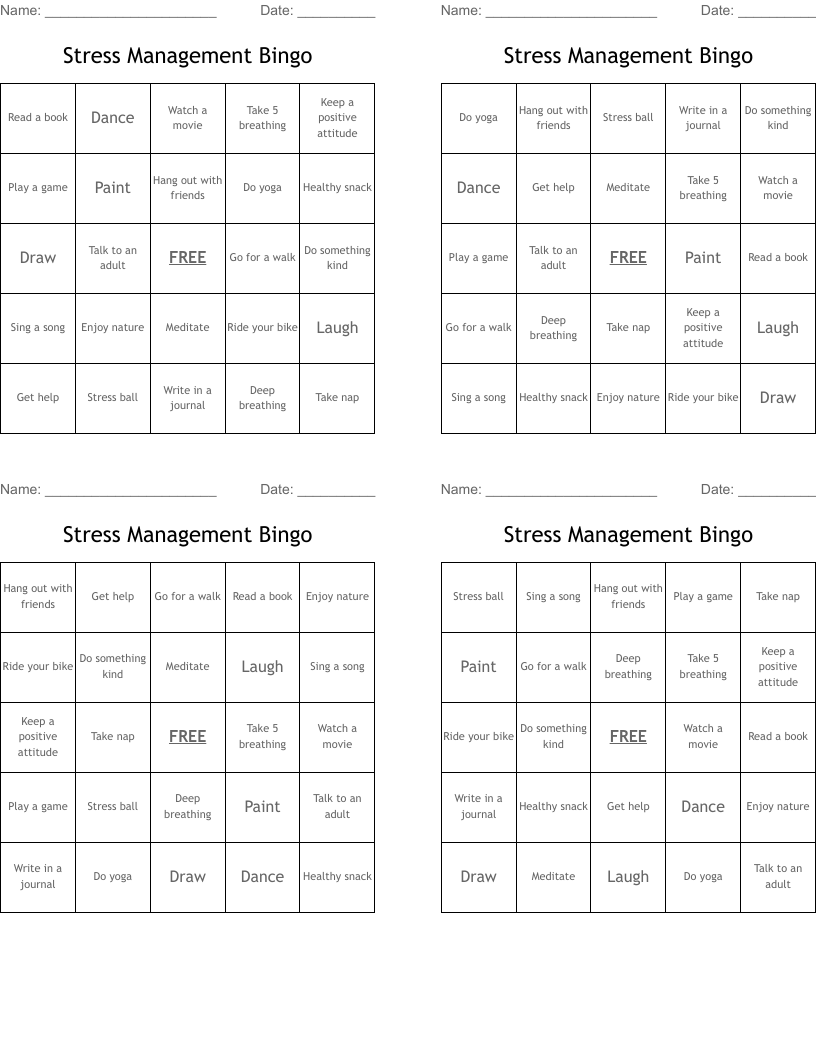 Stress Management Bingo