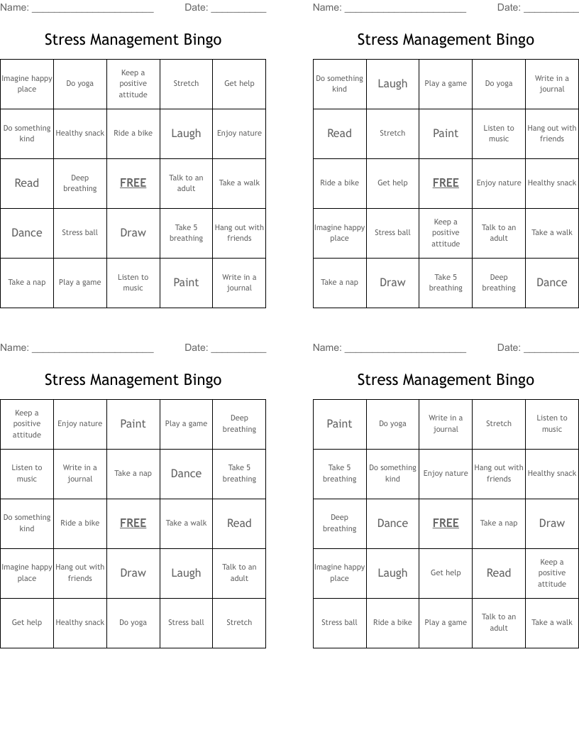 Stress Management Bingo