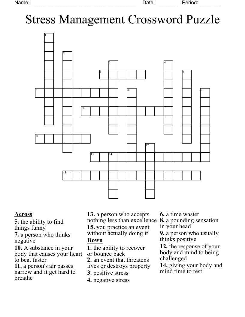 Stress Management Crossword Puzzle