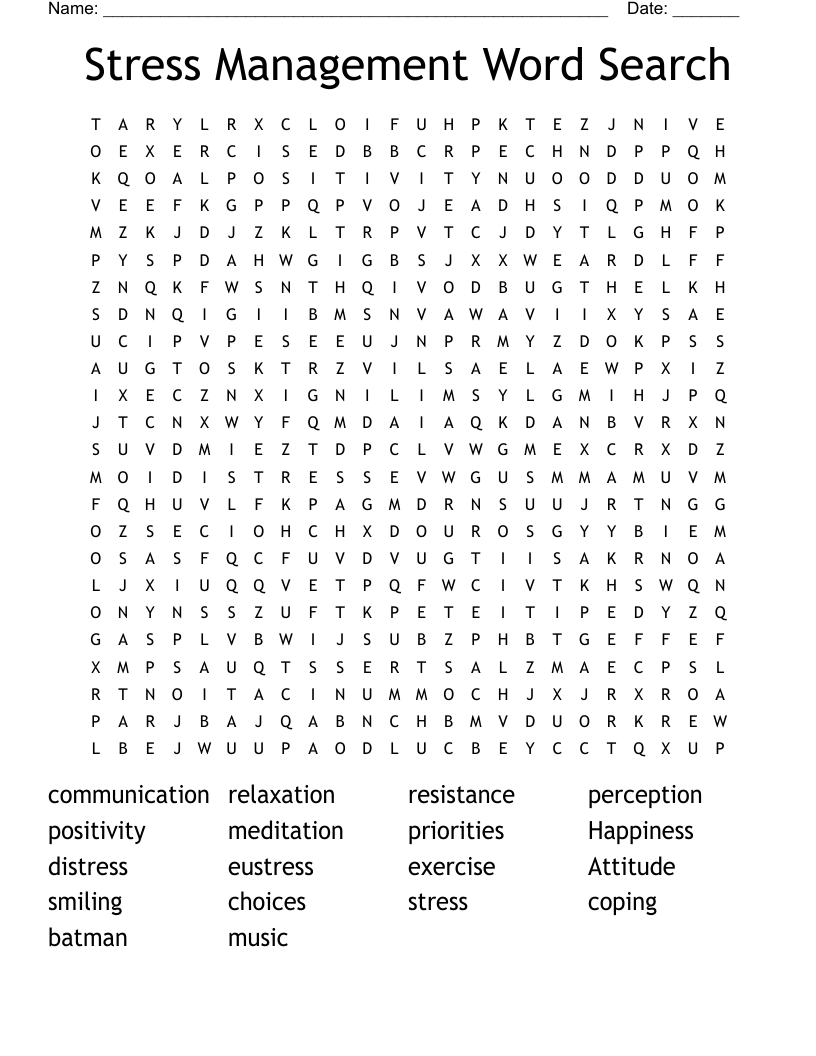 Stress Management Word Search