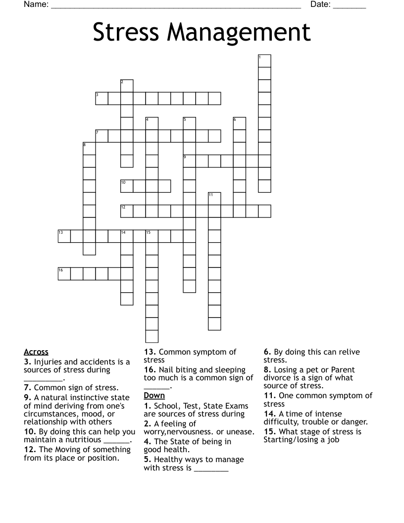 Stress Management  Crossword