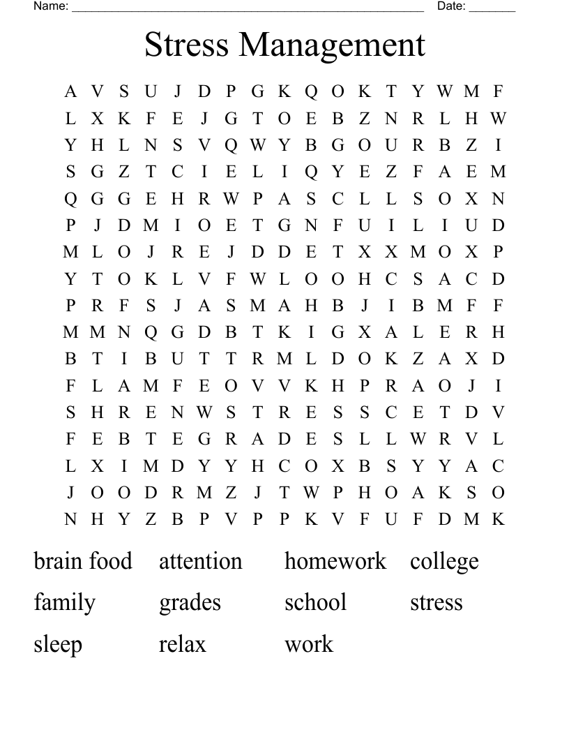 Stress Management  Word Search
