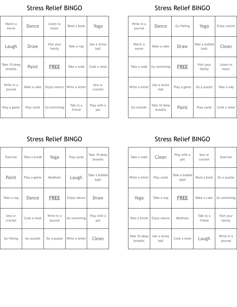 Stress Relief BINGO