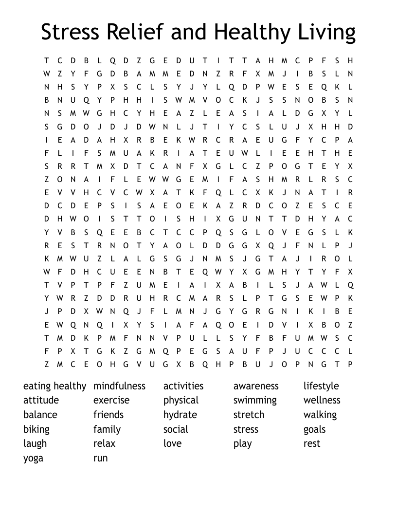 Stress Relief and Healthy Living Word Search