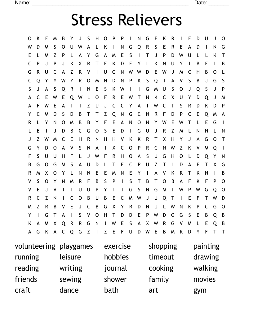 Stress Relievers Word Search