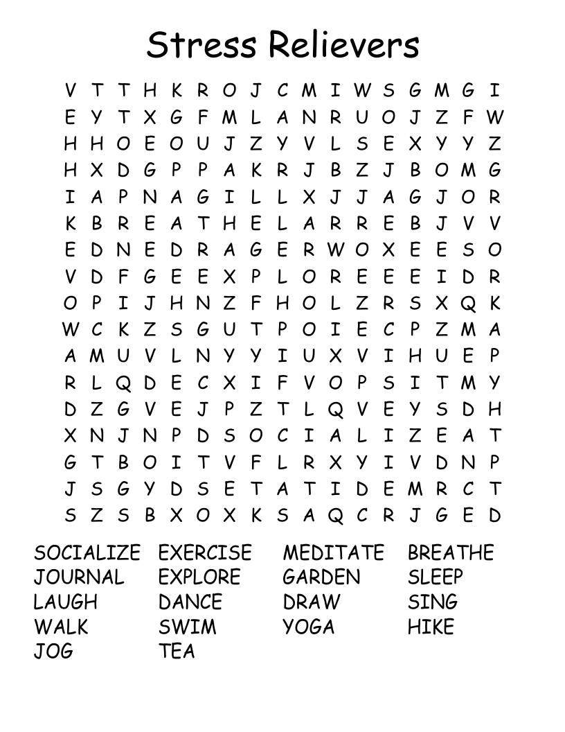 Stress Relievers Word Search