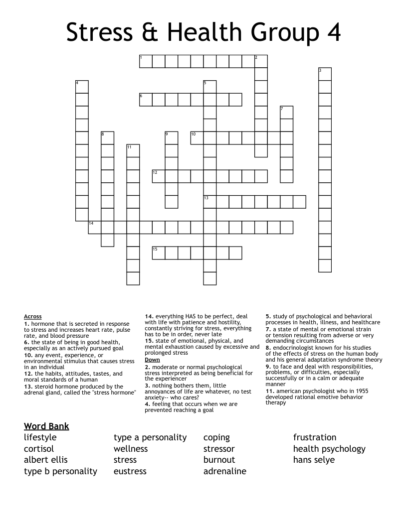 Stress & Health Group 4 Crossword