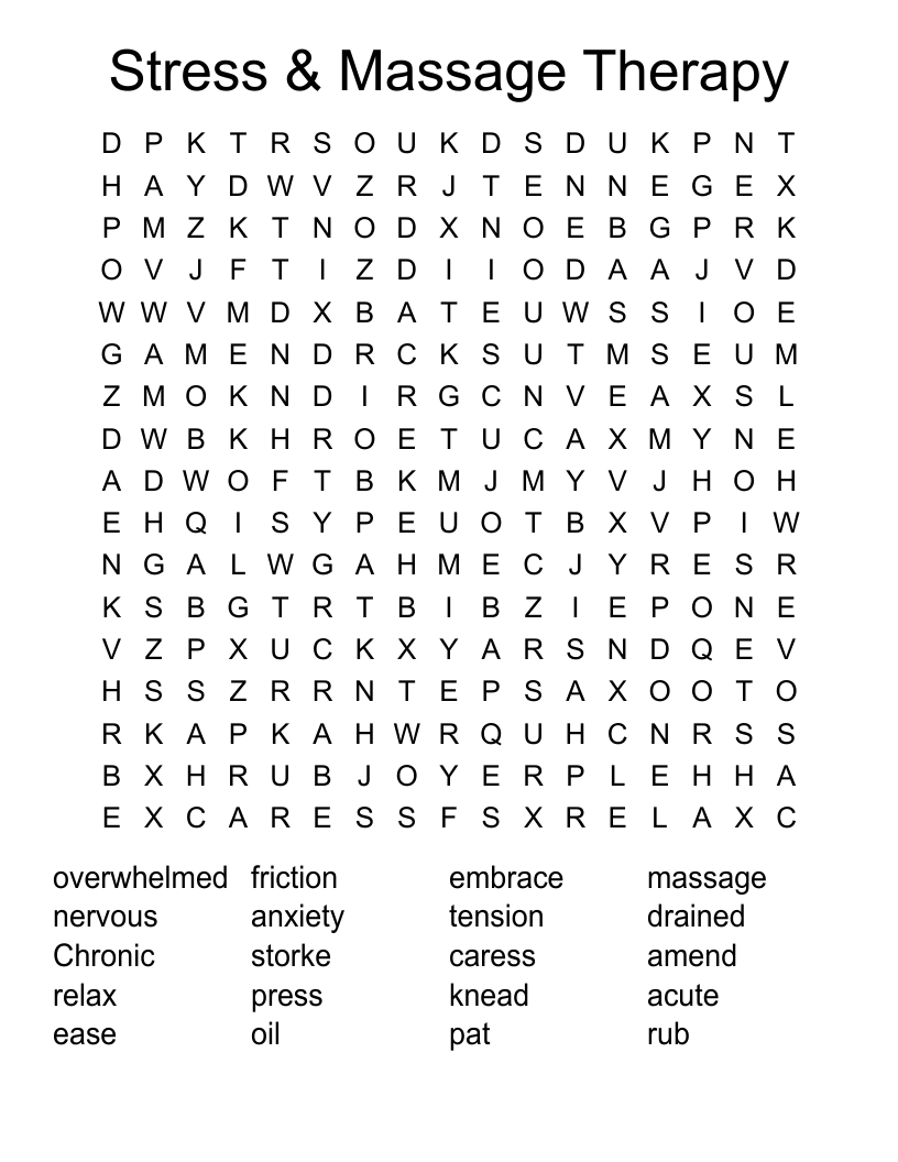 Stress & Massage Therapy Word Search