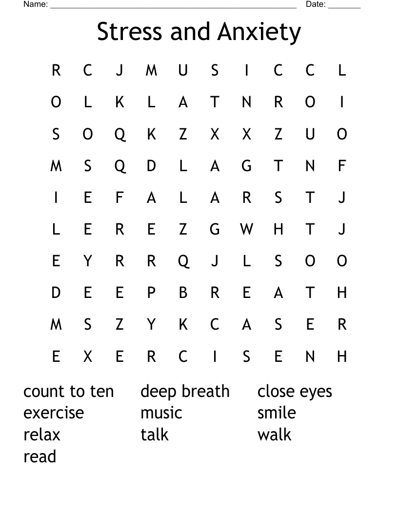 Stress and Anxiety Word Search