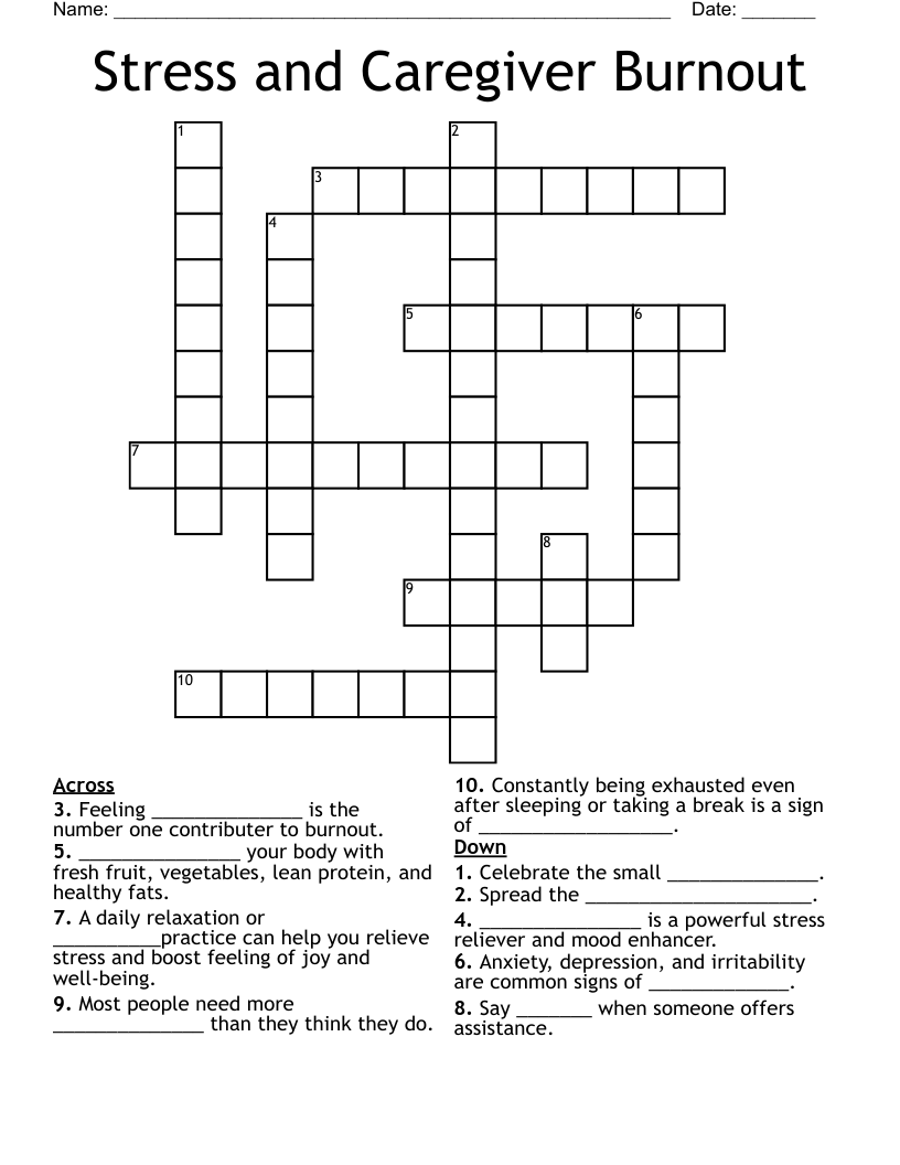 Stress and Caregiver Burnout Crossword