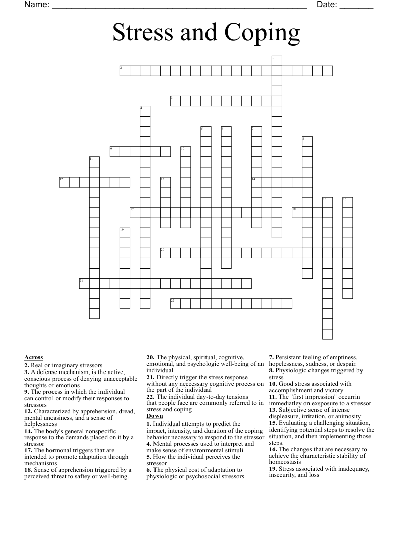 Stress and Coping  Crossword