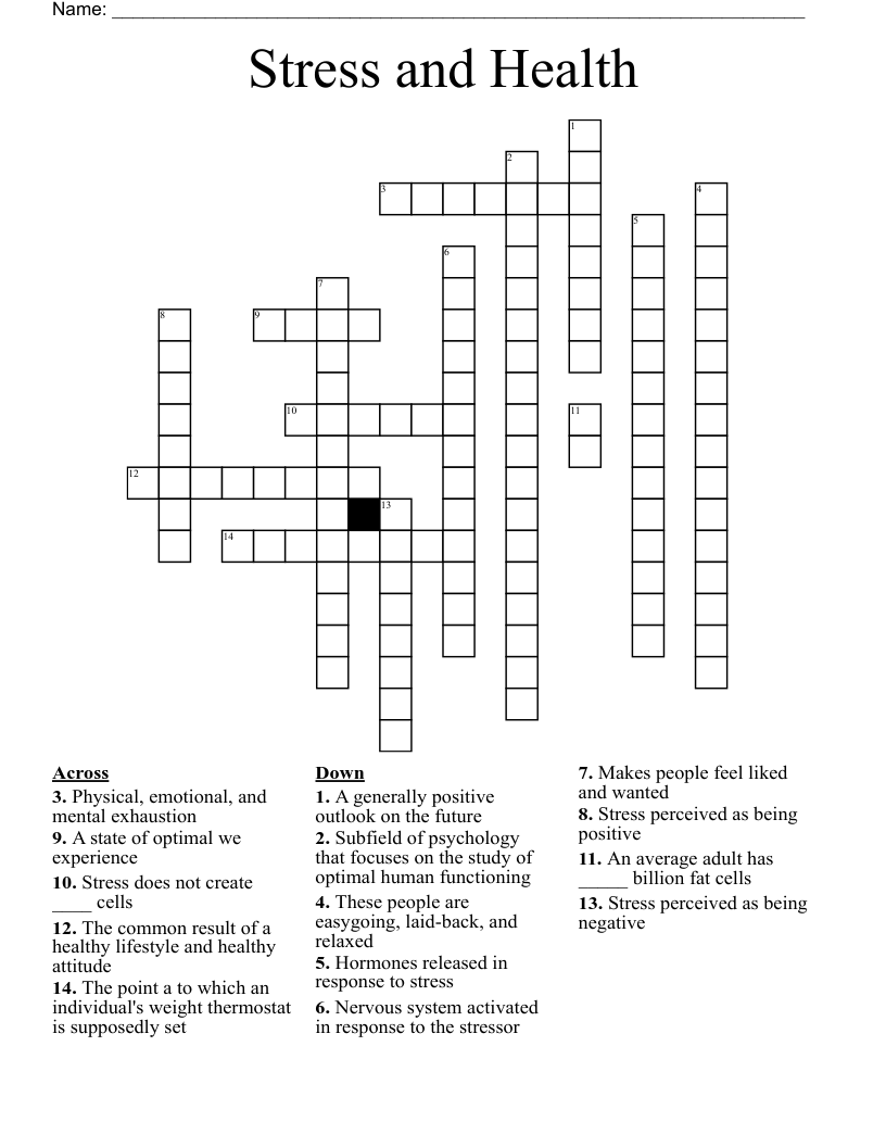Stress and Health Crossword