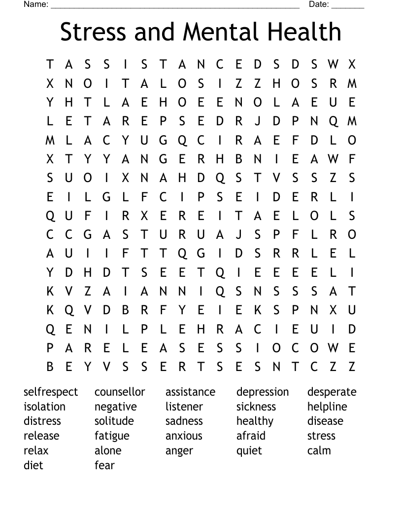 Stress and Mental Health Word Search